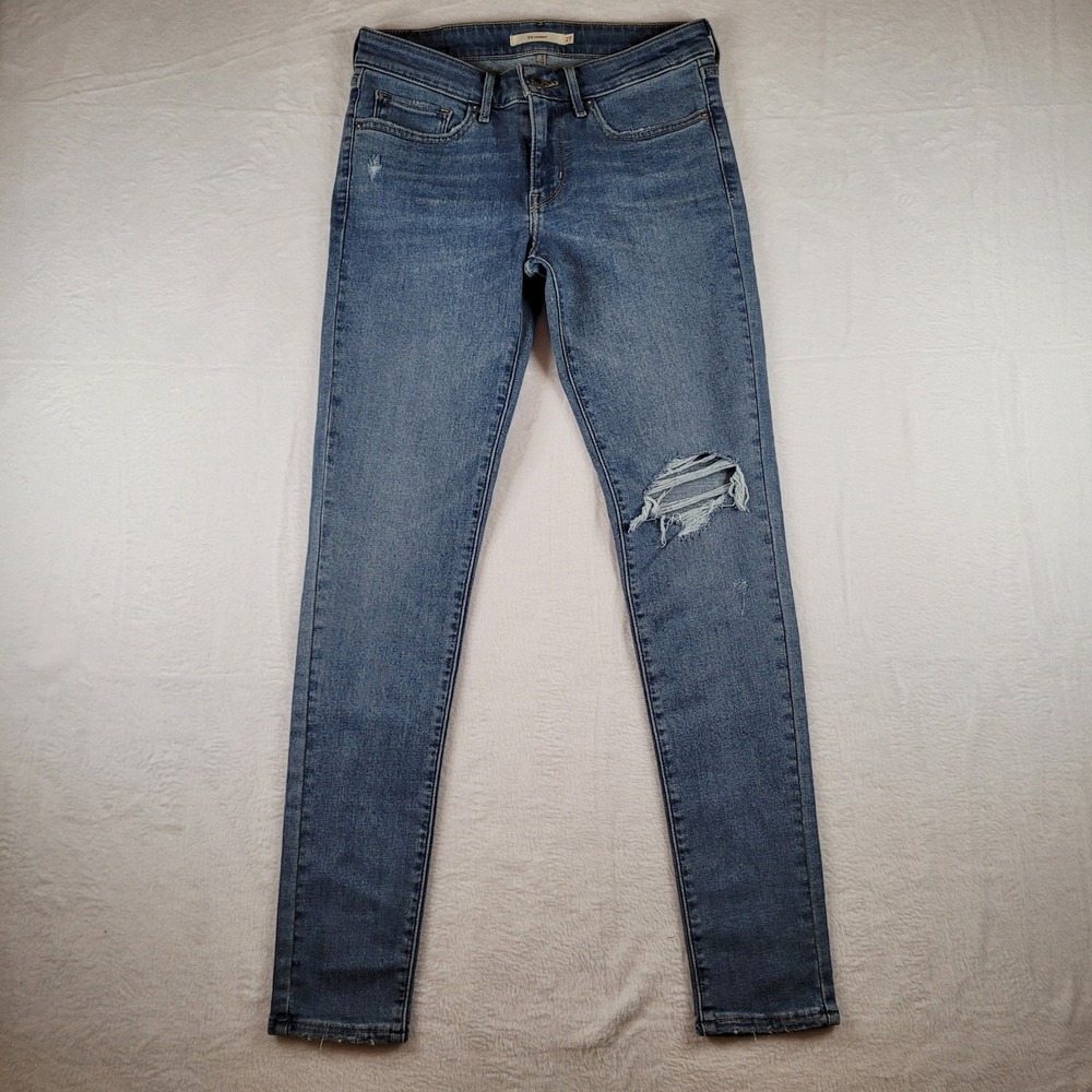 Levis 711 Skinny Jeans Womens 27 Medium Wash Distressed Ripped Frayed Hem